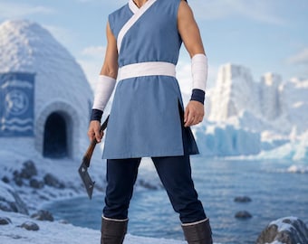 Sokka-inspiriertes Avatar-Kostüm für Herren – Cosplay-Set des Wasserstammes: Tunika und Hose