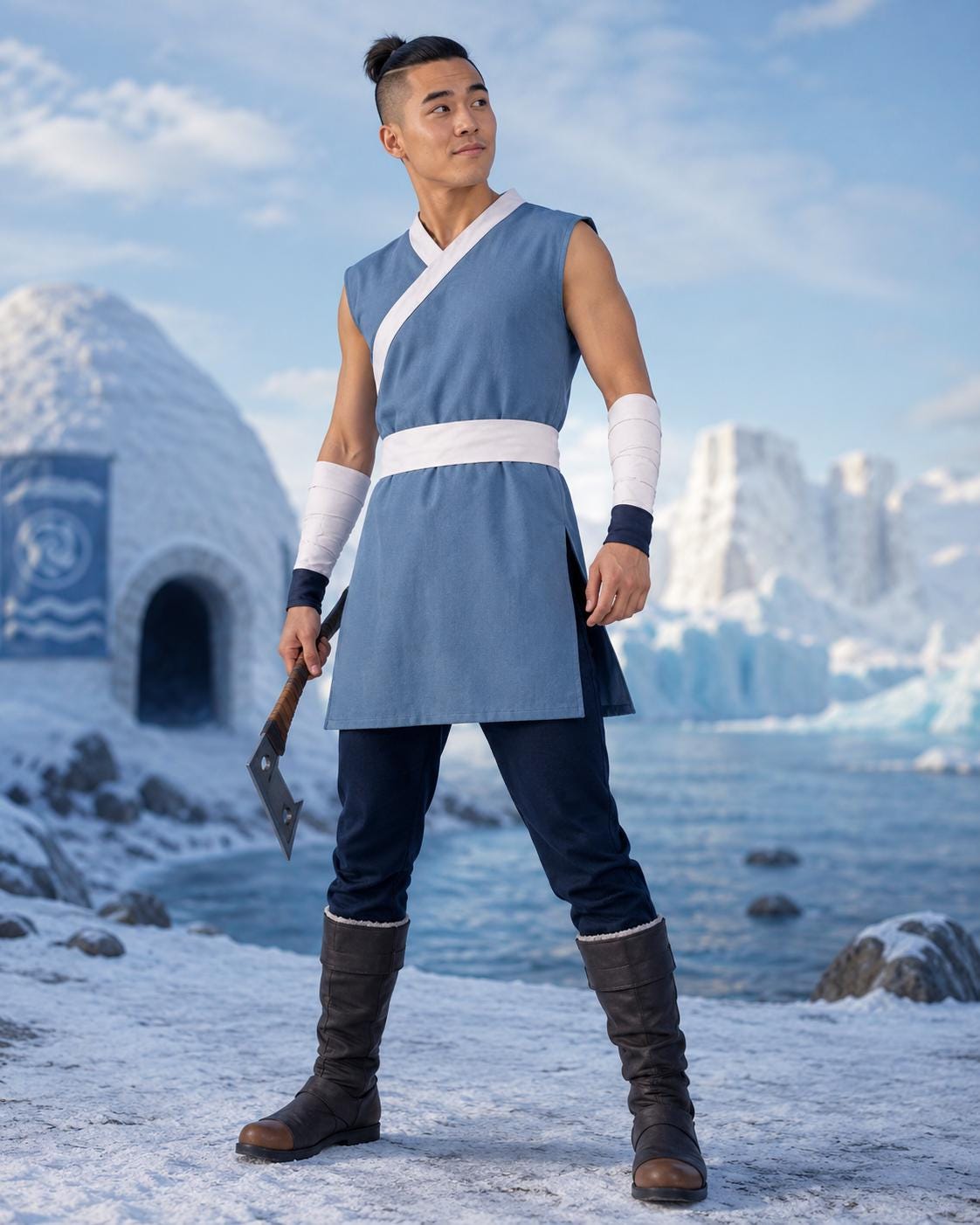 Sokka Inspired Avatar Costume for Men - Water Tribe Cosplay Tunic & Pants Set