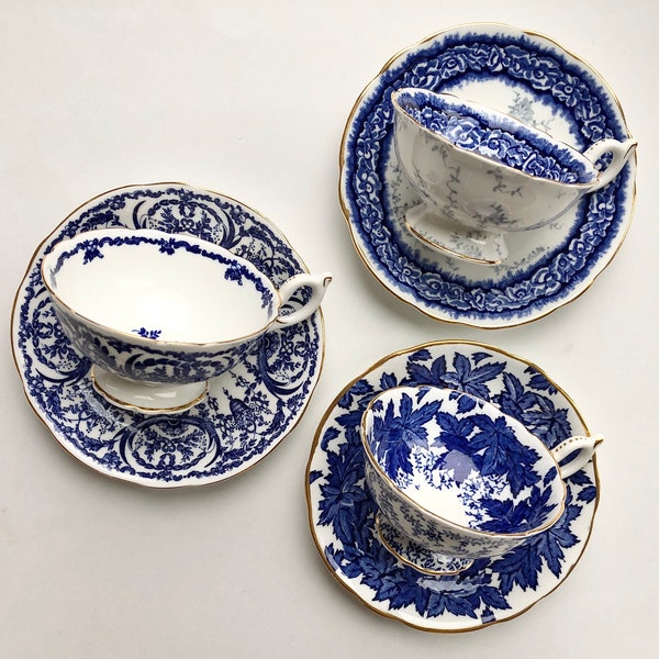 Coalport teacup and saucer. Vintage blue and white tea cup and saucer. Cobalt blue teacup