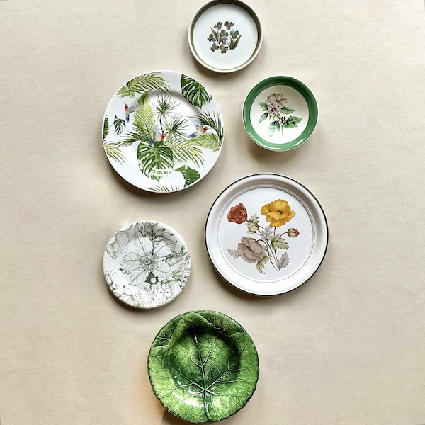 Vintage Botanical Plate Collection, Green Gallery Wall Decor, Collected Home