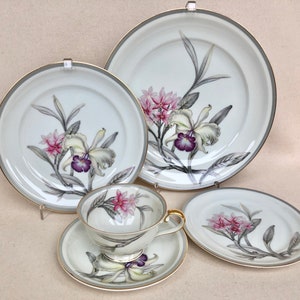Meito Ivory china (Grace china) in Charleston pattern. Dinner, salad, side plates, cups and saucers