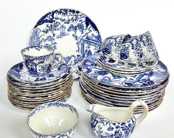 Royal Crown Derby Mikado Demitasse Set and Plates, Blue and White English China