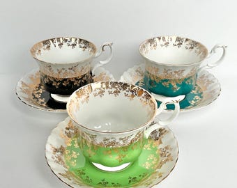 Royal Albert Tea Cup & Saucer: Regal Series, Teal Yellow Green