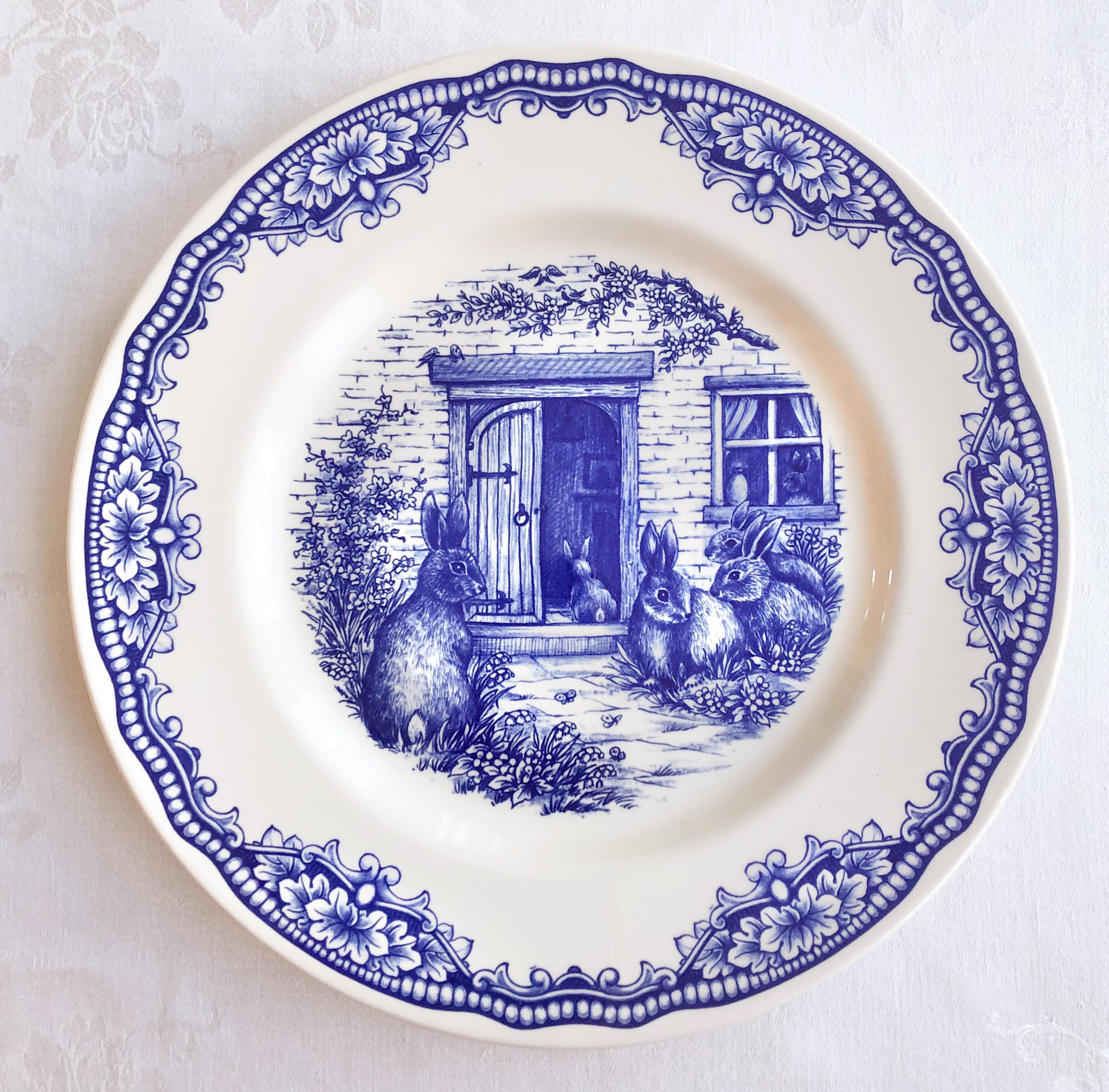 Spring Rabbit Dish Royal Stafford Easter Bunny Dish, Blue Transferware Rabbit, Spring ...