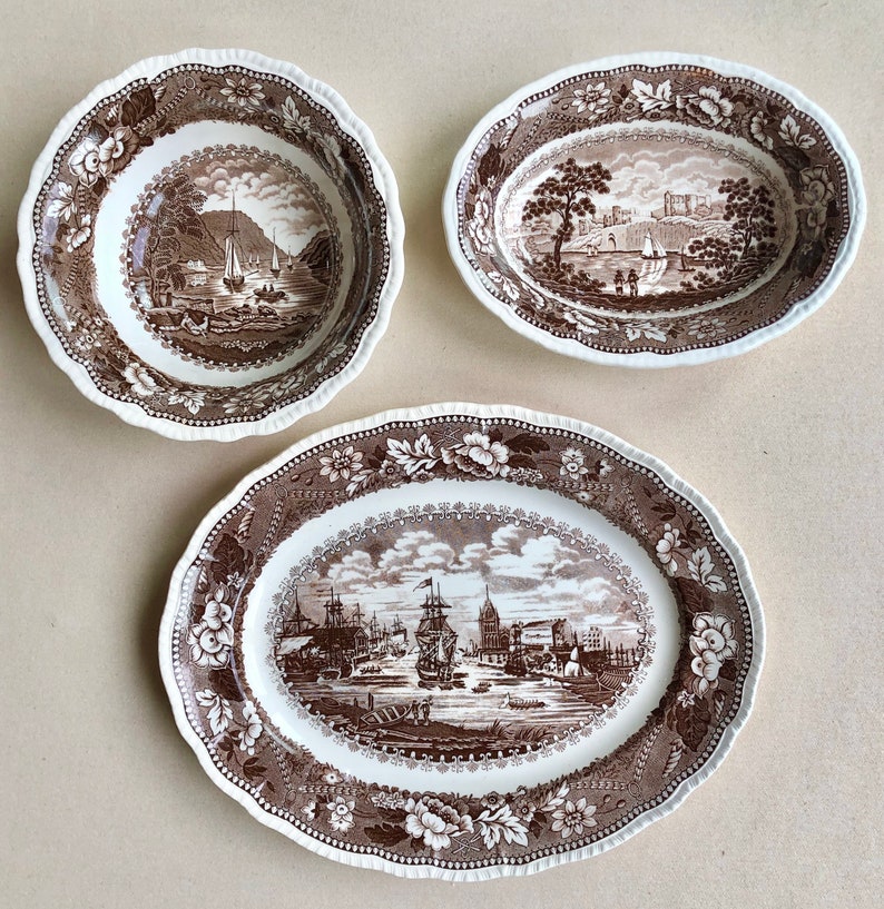 brown vintage plates