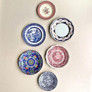 Blue & Red Transferware Plate Collection: Farmhouse Cottage Wall Decor