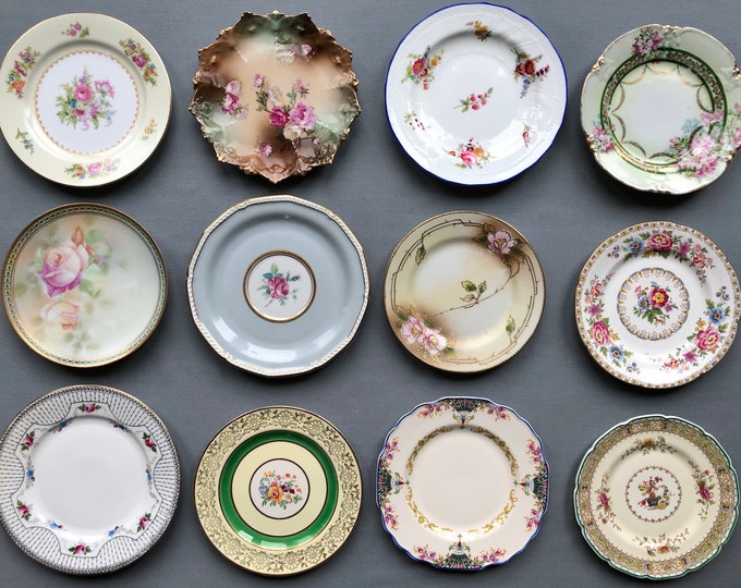 12 Antique / Vintage Mismatched Dessert / Side / Bread and Butter Plates. Gallery Wall Plates