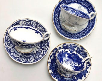 Vintage Coalport Teacup and Saucer: Cobalt Blue & White, Gold Trim