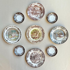 Brown Transferware Gallery Wall Plates, Vintage English Set