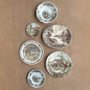Vintage Landscape Plate Set, Mismatched Transferware Plates, Cottagecore Gallery Wall Decor