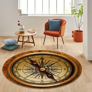 Round Compass Rug: Abstract Art Design, Cotton Woven - Etsy