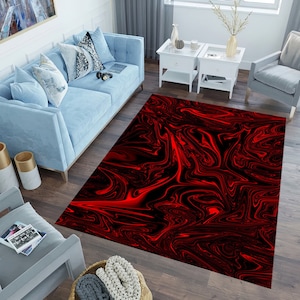 Black and Red Rug,Marble Rug,Black and Red Marble Rug,For Living Room Marble Rug,Abstract Rug,Black and Red Gift Rug,Black and Red ModernRug