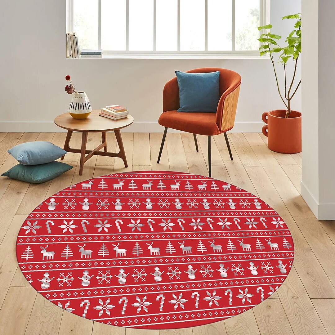 Round Christmas Rugsround Christmas Snowflake Ruground Etsy