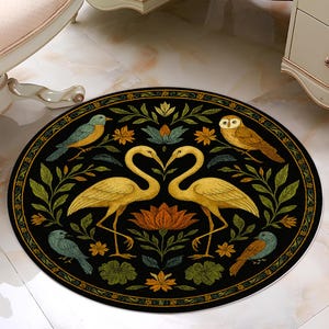 Flamingo Round Rug, Tropical Flamingo and Bird Patterned Rug,Flamingo Colorful Nature Themed Bohemian Rug, flamingo Rug, bird patterned Rug