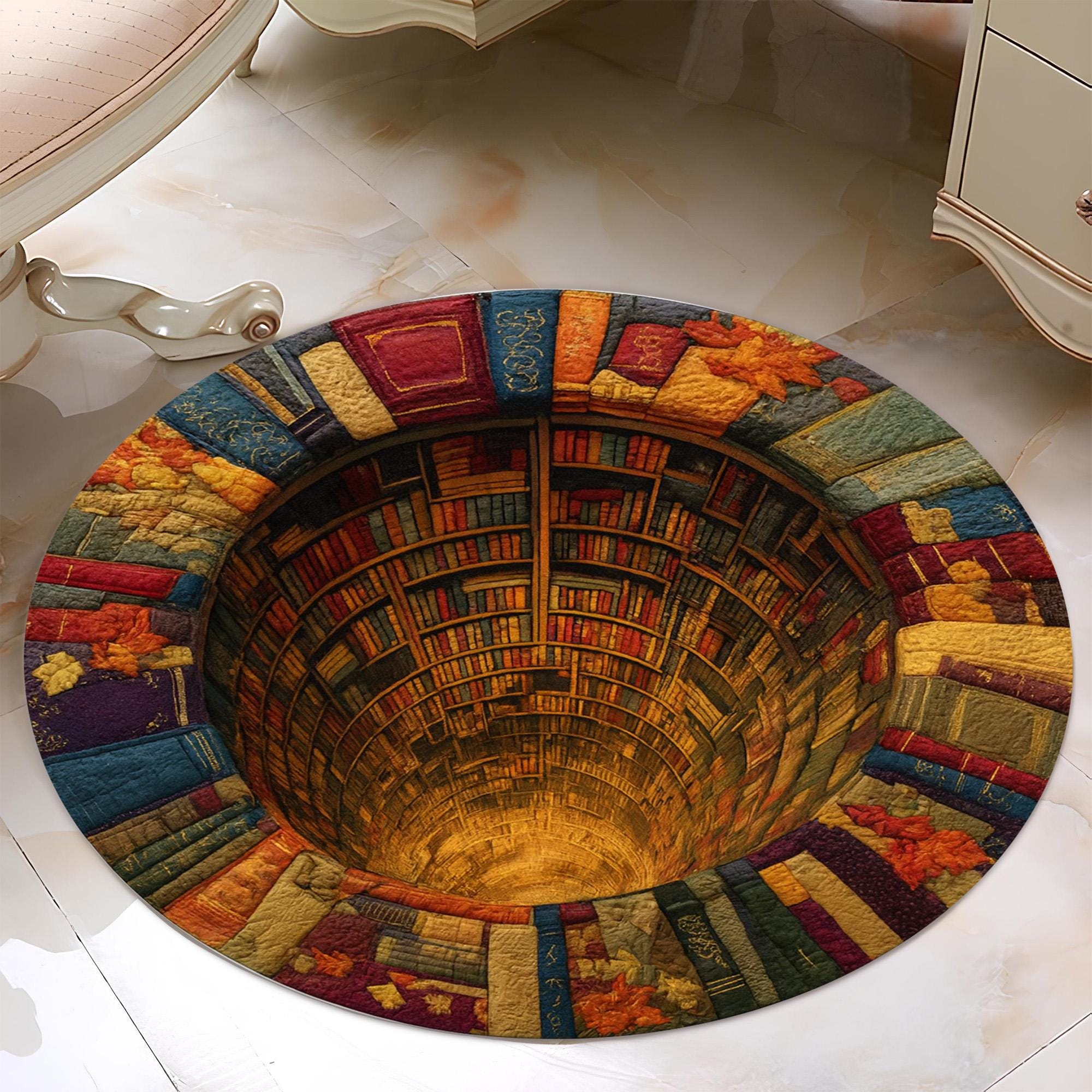 3d Book Rug 3D Library Book Hole Rug: Colorful Optical Illusion Floor Mat - Etsy