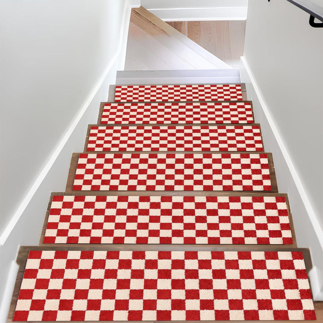 Red Checkerboard Rug: Ivory Grid Carpet, Modern Bold Pattern, Stylish ...