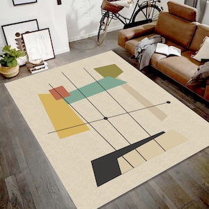 Mid Century Modern Rug,Minimal Rug,Abstract Rug,Anti-Slip Rugs, Living Room Rug, Minimalist Designed Floor, Home Decor Rug,Housewarming Gift