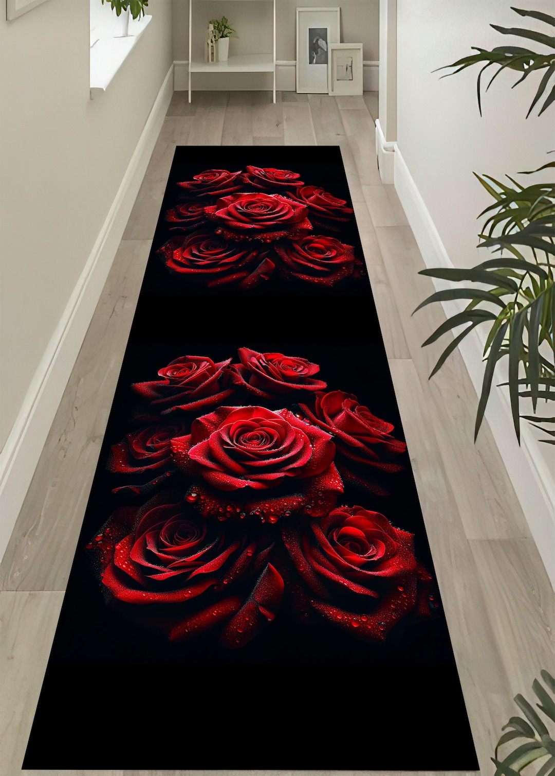 Red Rose Runner Rug: Valentine Romantic Floral Hallway Entryway, Non ...