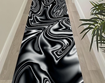 Alfombra de pasillo antideslizante de mármol gris y negro
