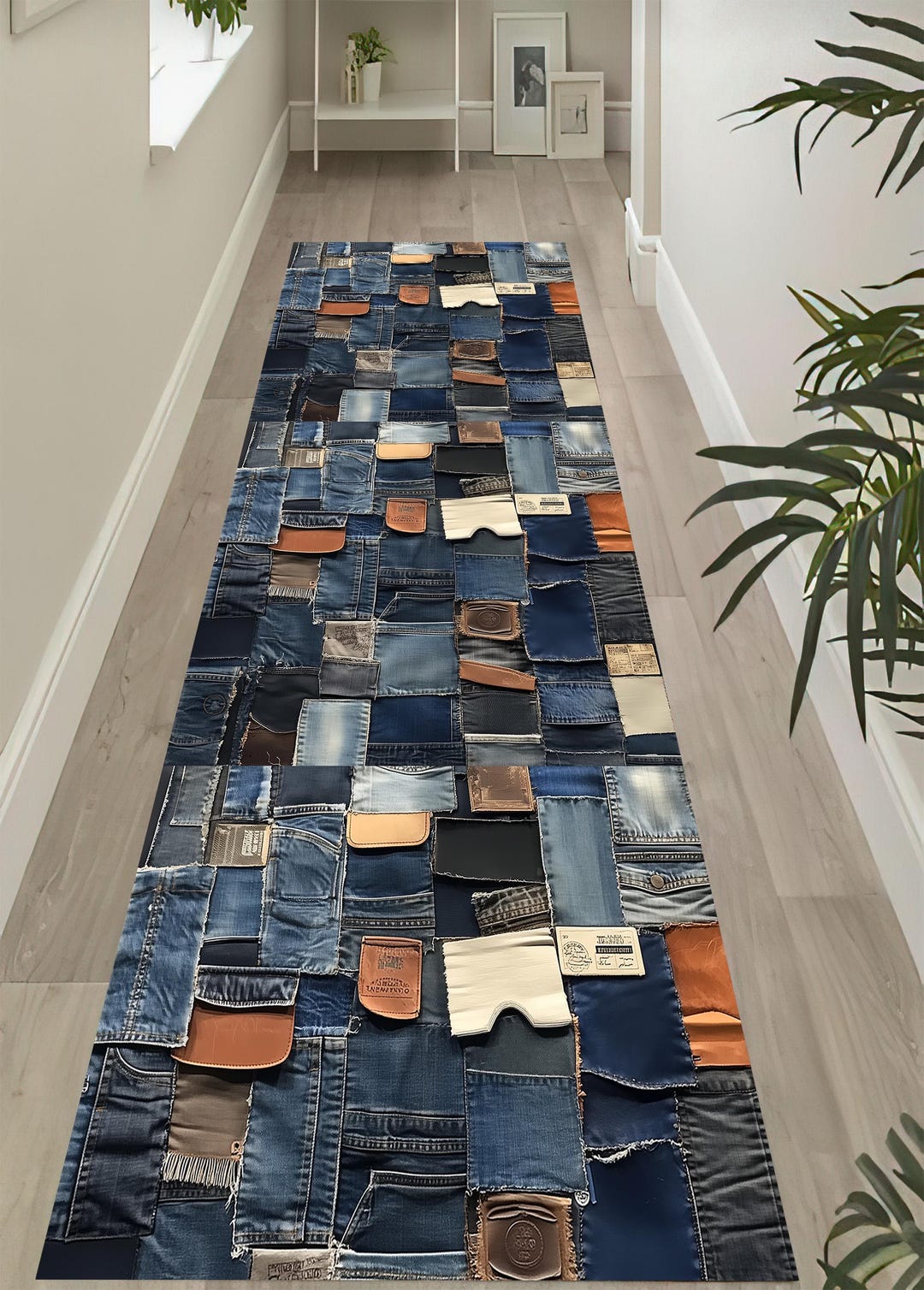 Blue Jean Runner Rug,long Washable Blue Jean Rug,blue Black Runnerrug ...
