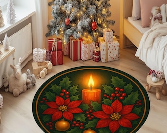Vintage Christmas Holly Leaf Rug: Red Cream Holiday Decor - Etsy Vintage Christmas Holly Leaf Rug: Red Cream Holiday Decor - Etsy