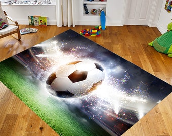 Soccer Art Area Rug: Non-Slip Game Room Decor