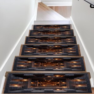 Ancient Temple Mat Rug : 3D Stairway Carpet, Dark Tunnel, Glowing Lights, Optical Illusion Hallway