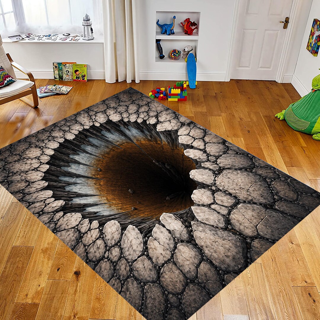 Abyss Stone Rug Abyss Hole Rug: Stone Crack Pattern Carpet, Dark Brown Black Depth ...