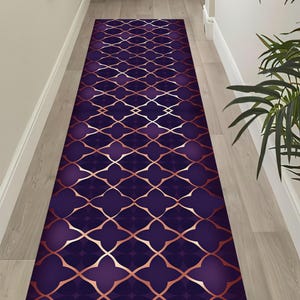 Purple and Gold Runner Rug: 3D Digital Print, Non-Slip Cotton Base
