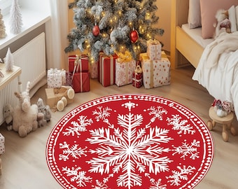 Winter Wonderland Round Area Rug | Snowflake Pattern Carpet | Cozy