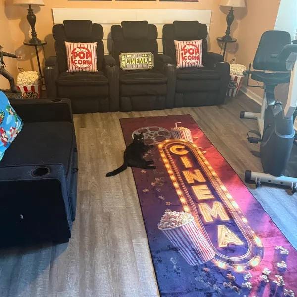 Popcorn Math Runner Rugs Cinema Popcorn Runner Rug: Retro Movie Theater Carpet, Neon Sign ...