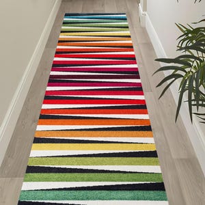 Colorful Hallway Runner Rug: 3D Print Cotton Woven, Non-Slip