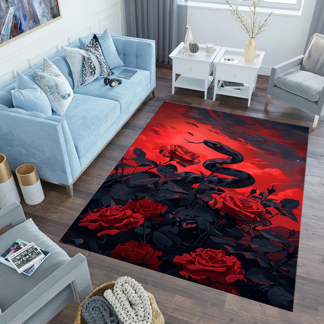 Snake Red Rose Rug,snake Rug,red Rose Rug,living Room Rug,area Rug,non ...