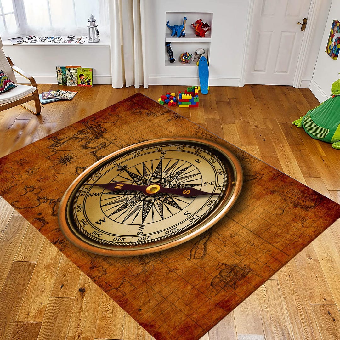 3D Compass Rug: Non-slip Floor Area Rug, Modern Home Decor - Etsy