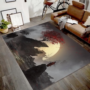 Anime Rug: Japanese Landscape Art, Modern Floor Decor