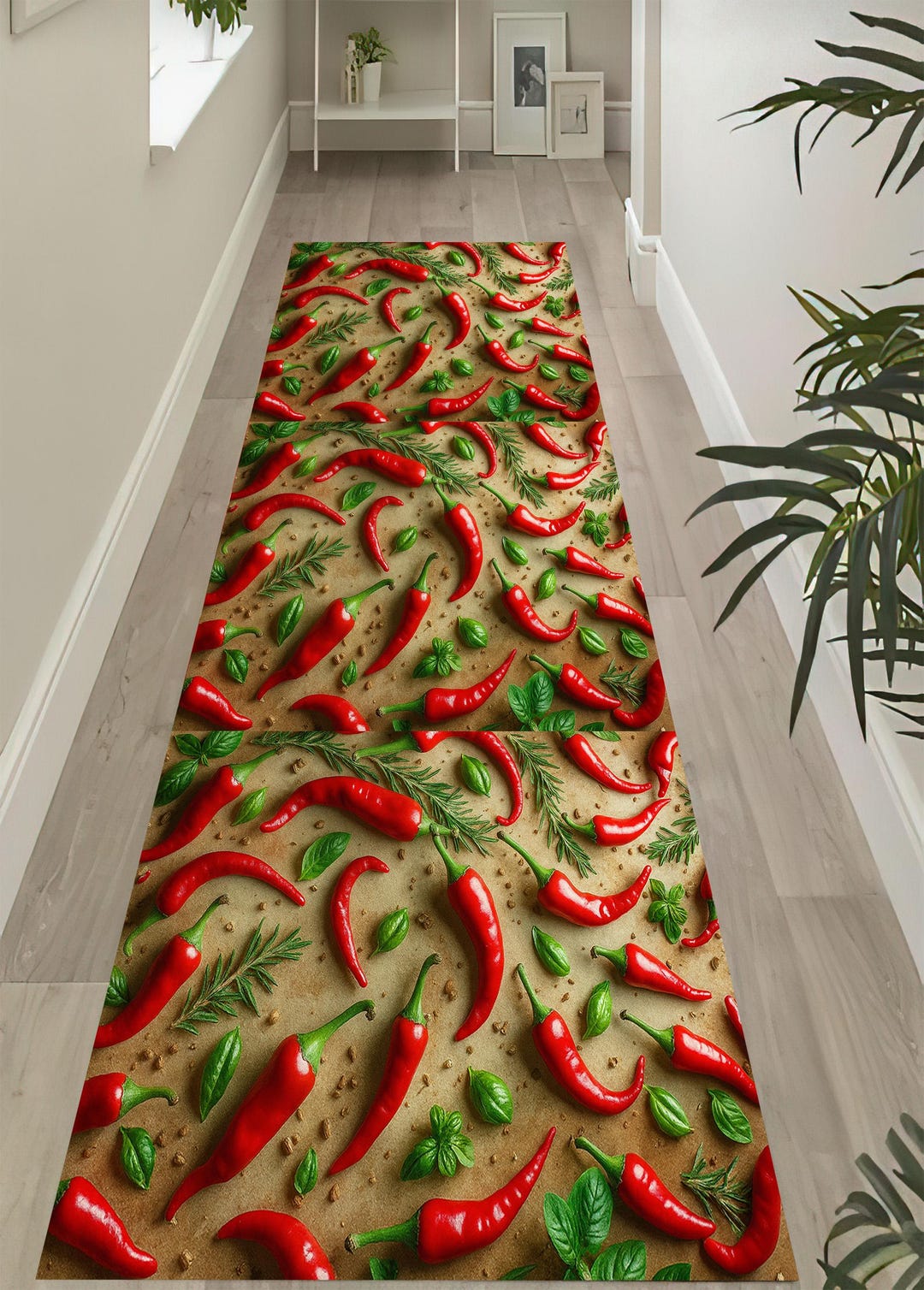 Chili Pepper Rug: Red Green Spice Carpet, Kitchen Hot Design, Vibrant ...