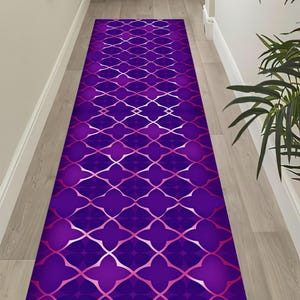 Purple Gold Runner Rug: 3D Digital Print Cotton Hallway Carpet