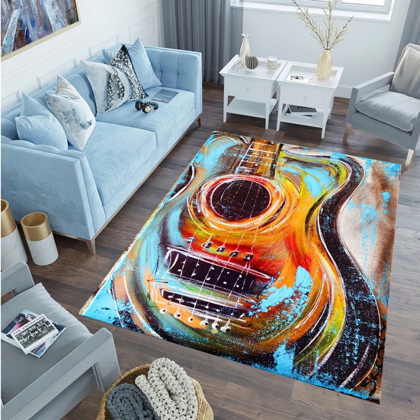 Guitar Design Rugs, Music Rug,Fan Rug, Area Rug, Popular Rug, Modern Rugs, For Living Room,Salon Decor,Personalized Gift,3D Rug,Home Decor