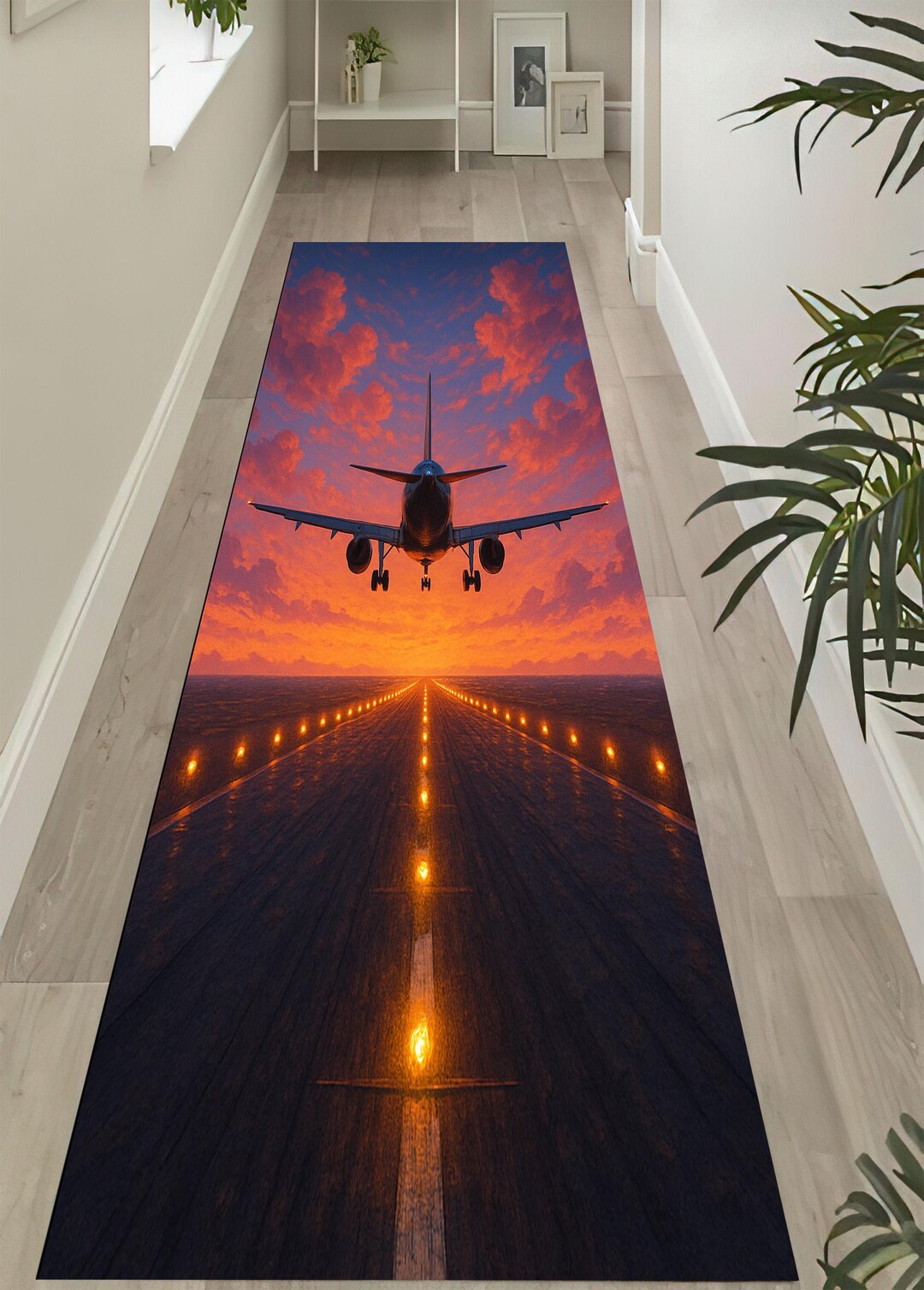 Airplan Rug Clearedtoland Airplane Rug: Aviation Runway Sunset Carpet, Pilot Gift ...