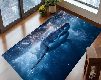 Shark Ocean Rug: Deep Blue Sea Carpet, Underwater Waves Design, Marine Wildlife Home-Decor Accent