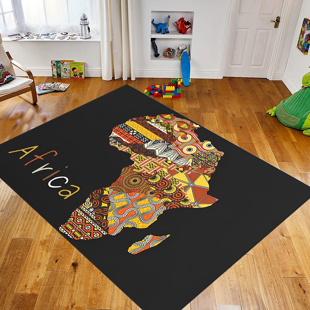 Africa Map Rug: Tribal Pattern Carpet, Ethnic Art Design, Colorful ...