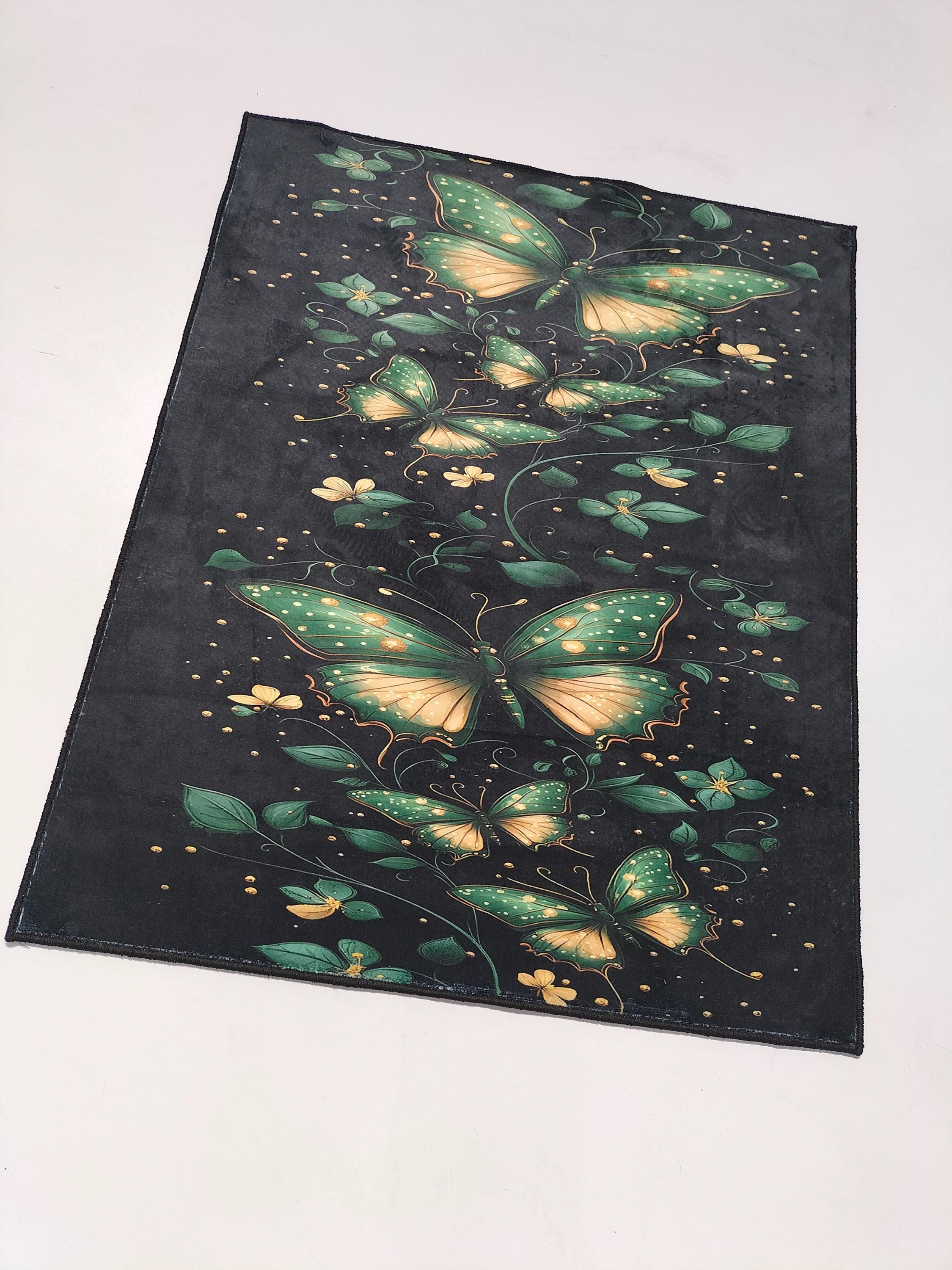 Butterfly Runner Rug Butterfly Runner Rug: Green, Gold, & Black Anti-slip Entryway Carpet - Etsy
