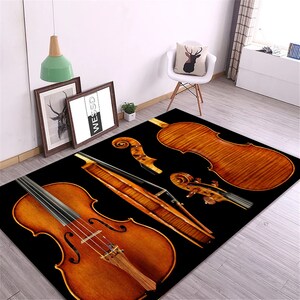 3D Violin Design Rug: Modern Music Room Decor