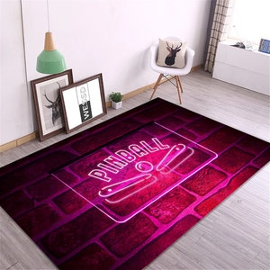 Pinball Playfield Rug: 3D Neon Game Room Decor