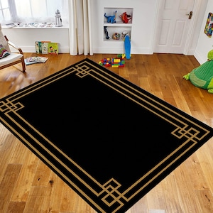 Black and Gold Art Deco Rug: Modern Geometric Carpet