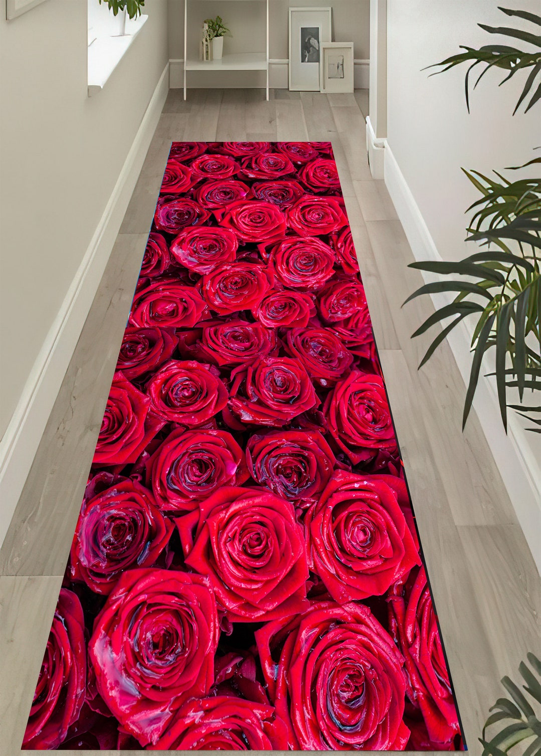 Runner,red Rose Runner,long Rug,entry Rug,anti Slip Runner,hallway