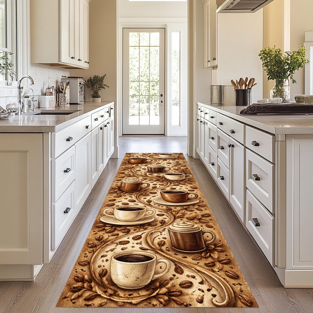 Rustic Coffee Runner Rug: Espresso Bean Carpet, Barista Latte Pattern ...