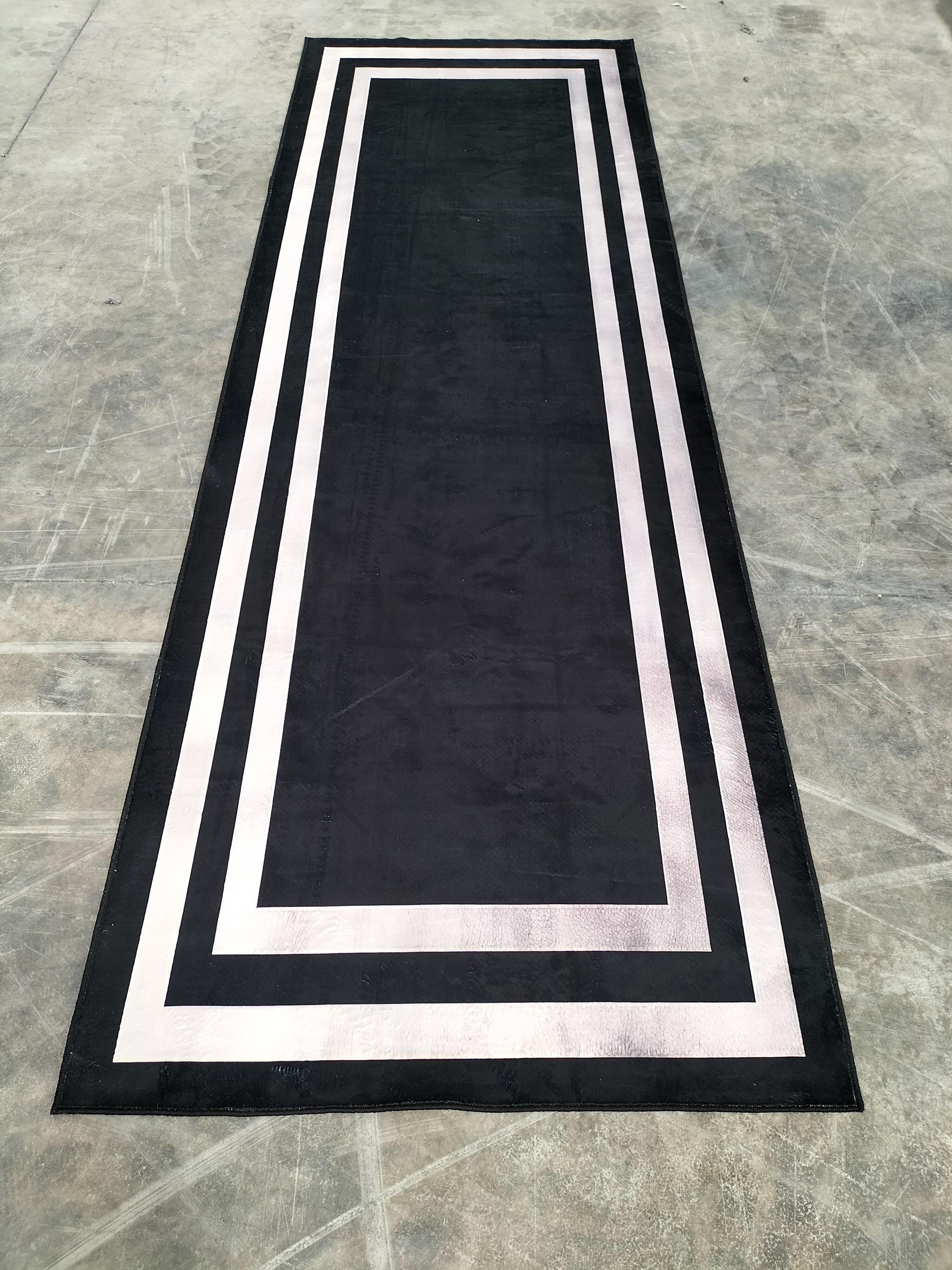 Modern Black Runner Rug: Minimalist Silver Stripe Hallway Carpet - Etsy
