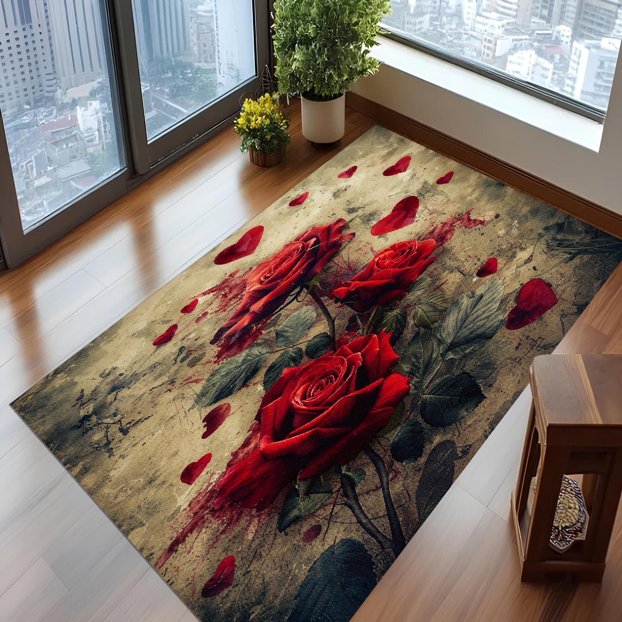 Crimson Rose Runner Rug: Dark Floral Romance Texture Art Gothic ...