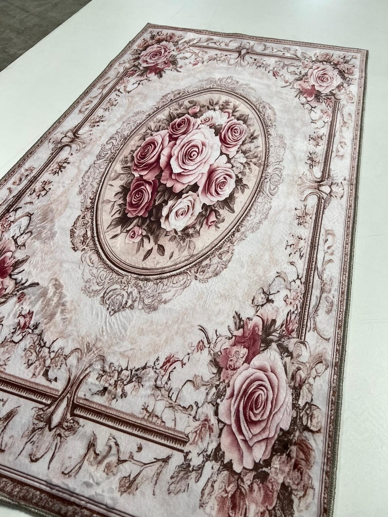 Classic Rose Rug Vintage Rose Rug: Pink Floral Doormat, Elegant Living Room Decor ...